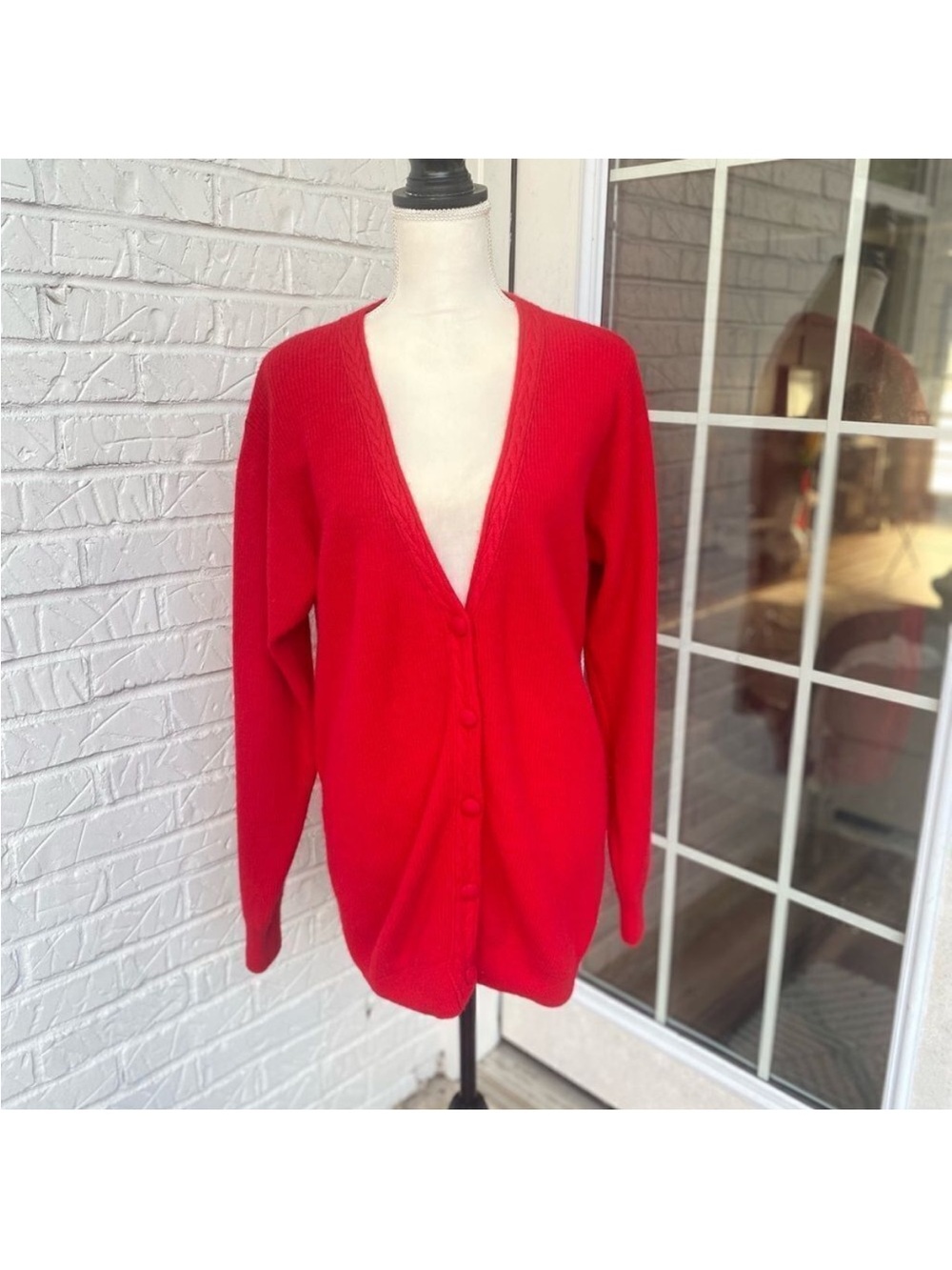 Vintage Imago Red Oversized Wool Blend Cardigan Angora Sweater Medium Cardigan